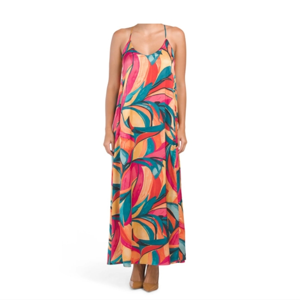 Nicole Miller‎ NWT NEW Tropical Print Spaghetti Strap Maxi Dress Size Medium